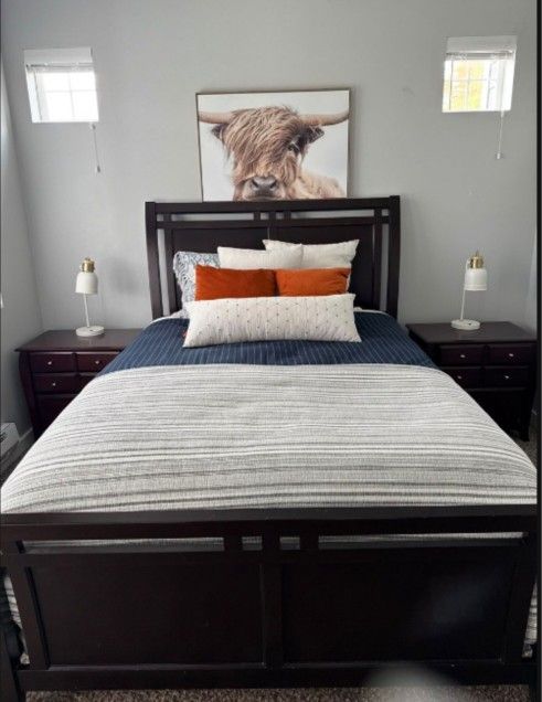 Queen Size Bed Frame With Set Nightstands- Mattress & Box Spring Optional 