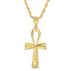 10k Yellow Gold Rope Chain Ankh Necklace