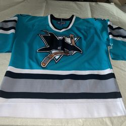 Youth L/xl Starter San Jose Sharks Jersey NHL Teal CleaN Vintage Vtg 90s Sewn