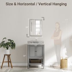 16''x 24'' Beveled Bathroom Mirror for Wall, Rustproof Rectangle Silver Framed Mirror for Bathroom Vanity, Vertical/Horizontal Easy Installation