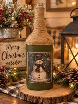 Decorative Christmas Snowman Bottle with Jute Twine