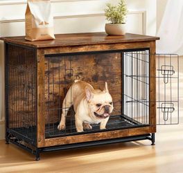 Dog Crate Furniture, Side End Table, Heavy-Duty Modern Kennel Cage with Multi-Purpose Removable Tray, Double Doors, for Dogs up to 20 kg, Rustic Brown
