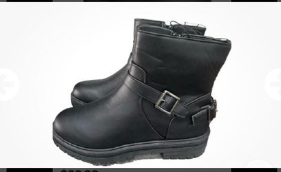 Black Ankle Moto Boots with Buckle Strap