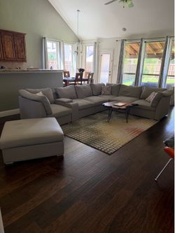 Large Gray Modular Sectional Sofa with Ottoman - Good Condition