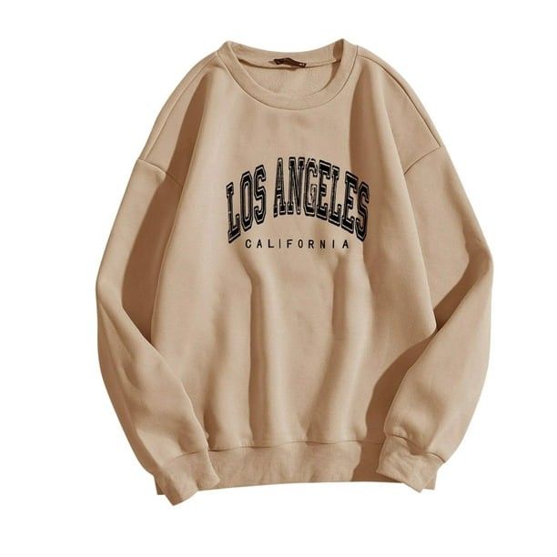 Women's Hoodies Sport Pullover Fashion Letter Print O Neck Top Long-Sleeve Hooded Tops Warm Soft Top Loose Fit Sweatshirts Size S Small