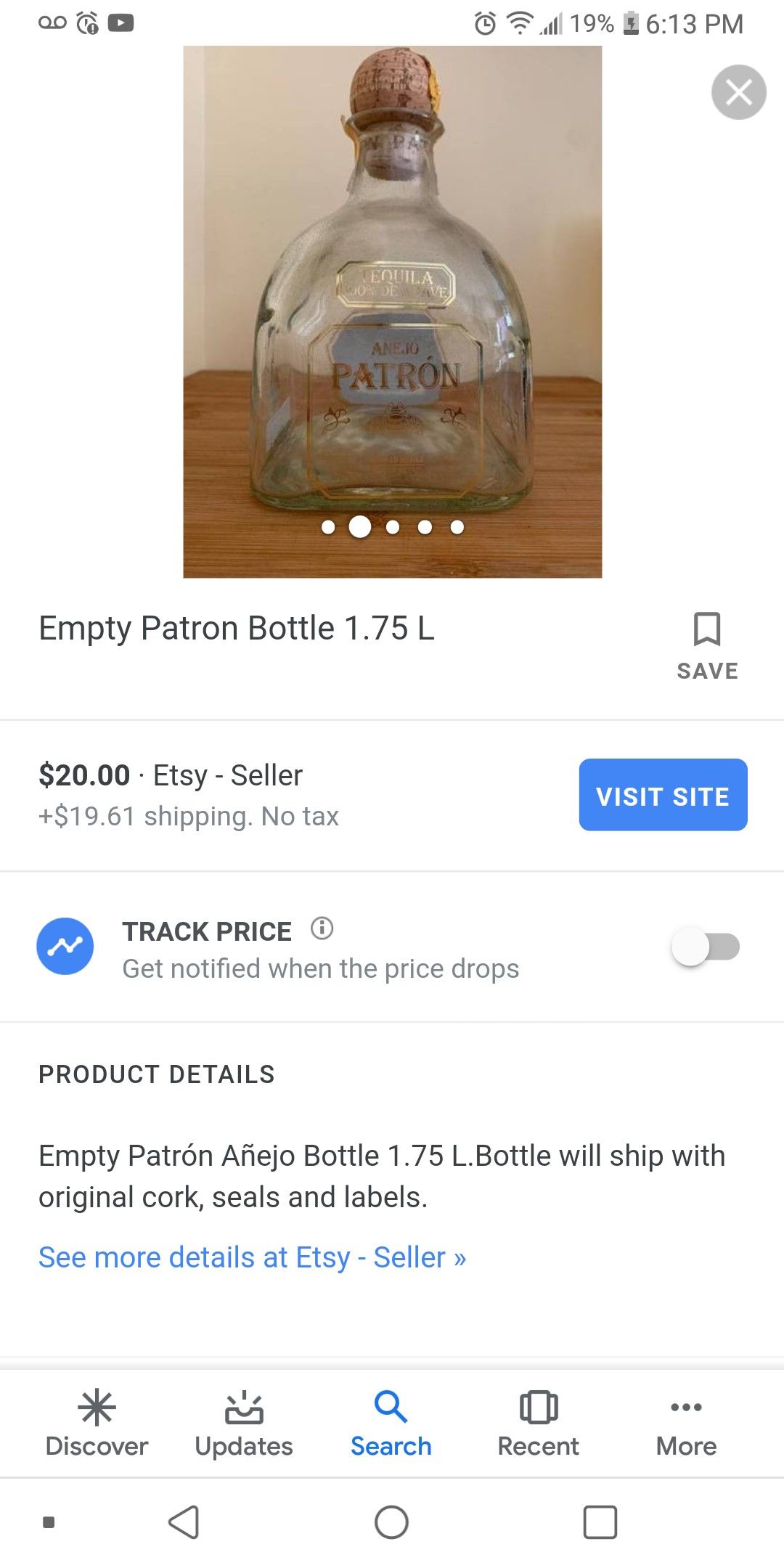 1.75 L patron bottle empty