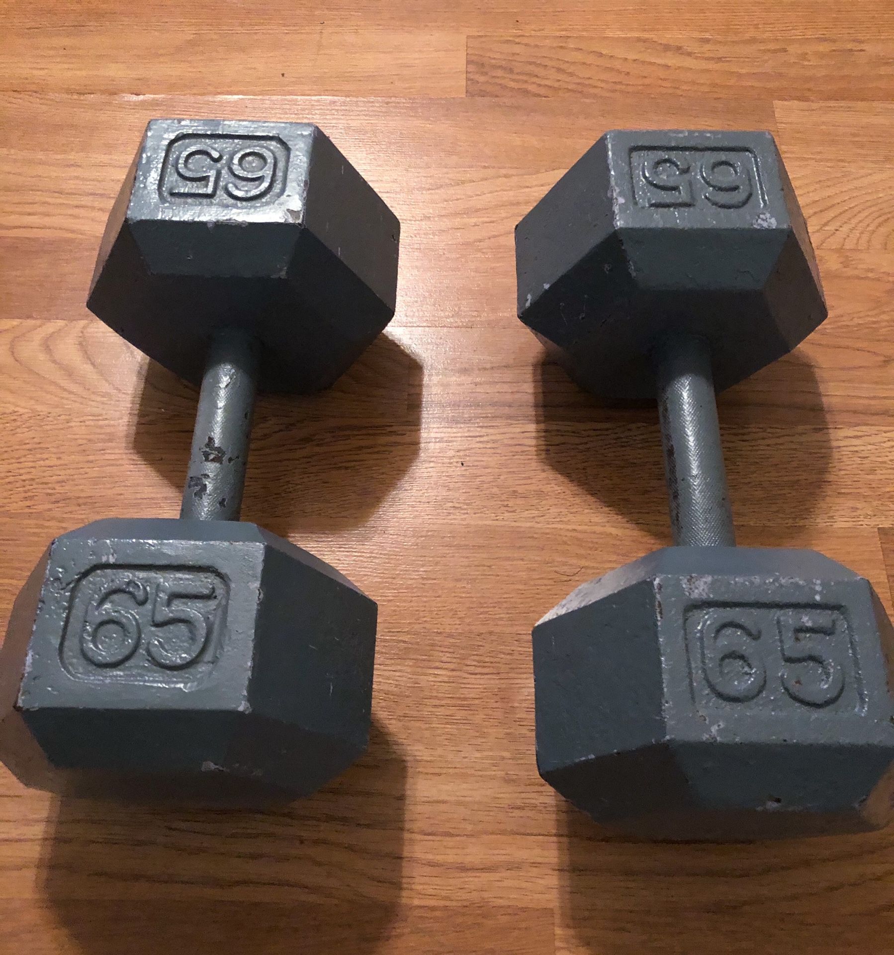 65 Pound Hex Dumbbells (pair)