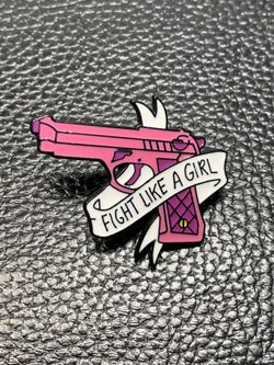 Fight Like A Girl Enamel Pin Pink and Black Brooch