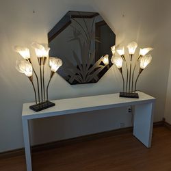 Beautiful Set of Vintage Hollywood Regency Brass Calla Lily Table Lamps