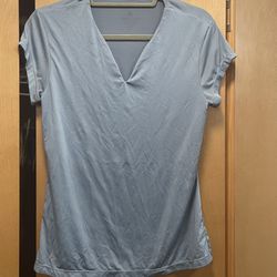 ANIVIVO Women's V-Neck Solid Blue Activewear Shirt Blue Small Short Sleeve