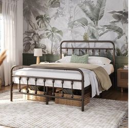 Yaheetech Full Metal Platform Bed Frame, Victorian Headboard & Footboard Metal Frame 800LBS|Noise-Free & Quiet|12.6-inch Under-Bed Storage|No Box Spri
