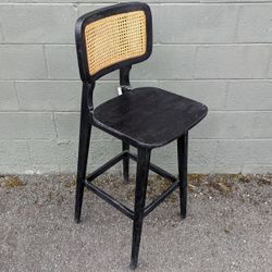 Bar Height Wood And Cane Stool