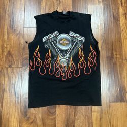 1998 Flamed Harley Davidson Engine Tshirt 