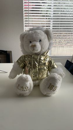 2022 FAO Schwarz White Bear Gold Puffer Jacket 13" Stuffed Plush 160 Years