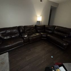 Brown Leather Power Reclining Sectional Couch
