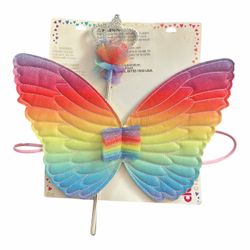 Rainbow Butterfly/Fairy Wings and Wand Costume Set