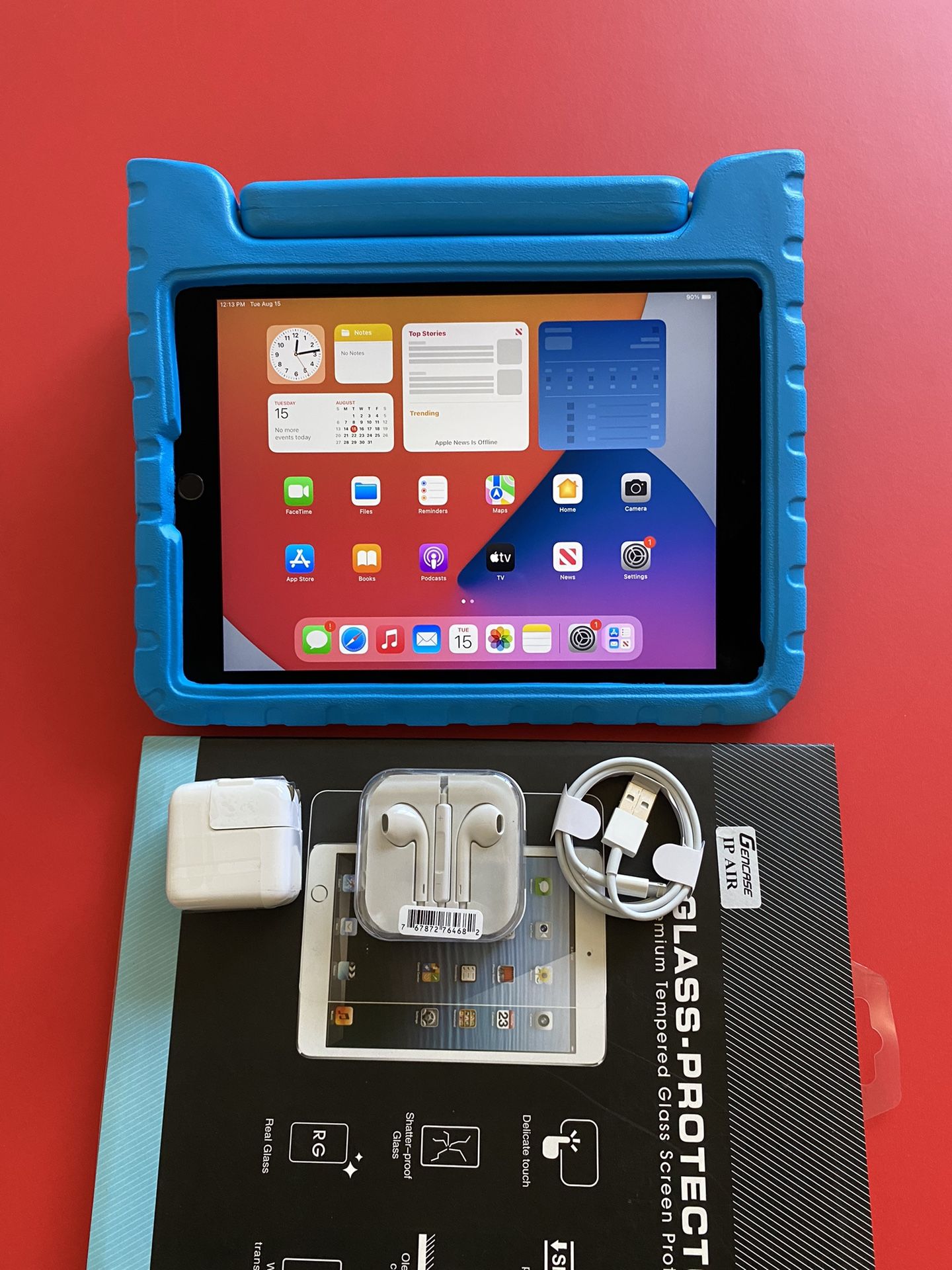 64GB / 32GB / 16GB Apple IPad Air 2 (9.7” Retina / Touch ID / iOS 15) with kids case glass & Accessories (Thinnest ipad ever)