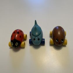 3 TOY TONKA GIGGLERS: Ladybug, Little Beaver & Shark(missing 1 wheel) from 1970