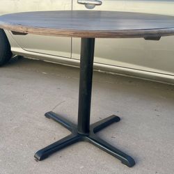 Rustic 40” Round Wood Dining Table w/ Vintage Virco Iron Base