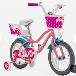 Costway TS10045PI 14 Inches Kids Bicycle withTraining Wheels & Basket, girl