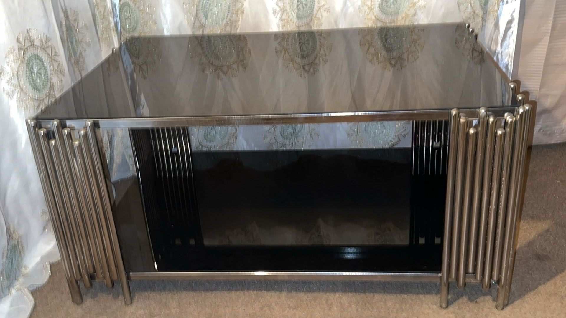 Black Glass And Metal Table