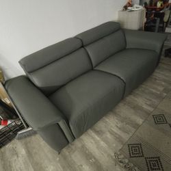 New Grey Leather Electric Reclining Sofa 