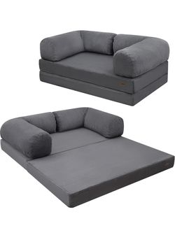 COMAX Futon Sofa Bed, 4-in-1 Floor Foldable Sofa Couch Bed Queen with L-Shaped Armrests, Convertible Folding Chair Bed Sleeper Mattress Fold Out Comfy