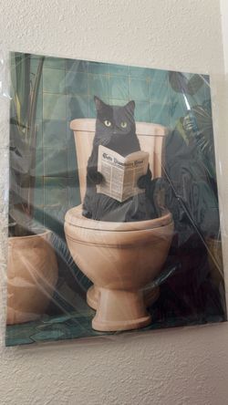 Funny Black Cat Bathroom Wall Art Canvas