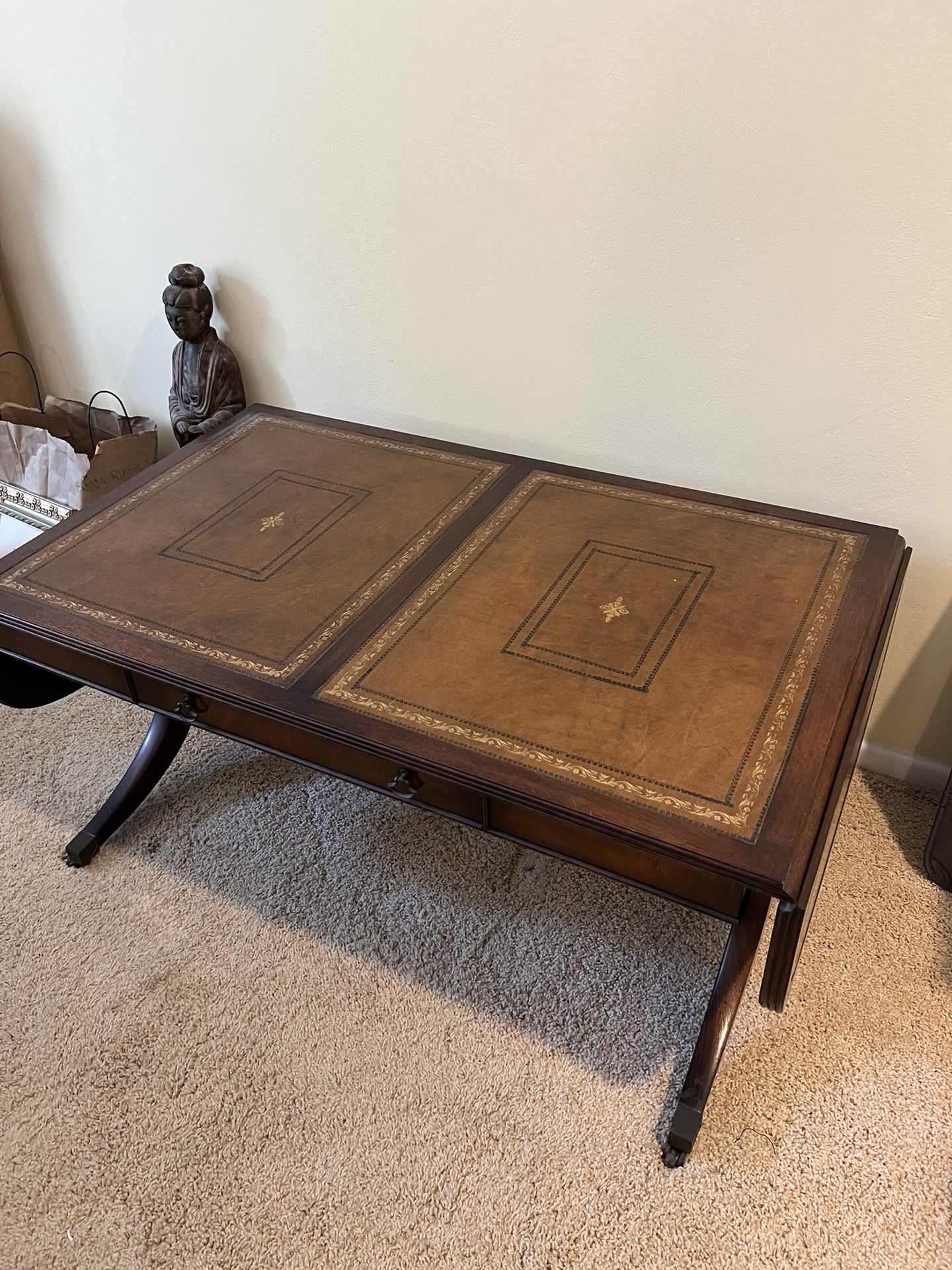 Leather Top Coffee Table 