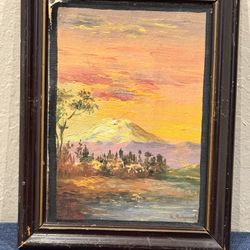 Antique c1940 South American Mountain Landscape Oil Painting signed A. Salgurros