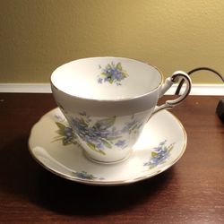 Regency England Bone China Purple Pansies Cup And Saucer