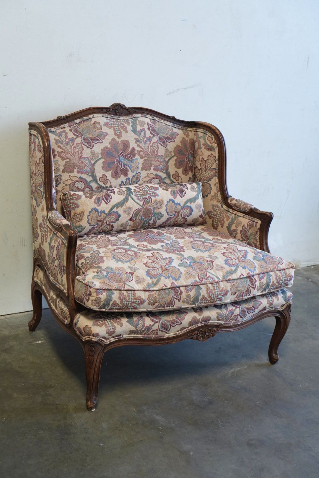 Louis XIV Antique Style Oversized Floral Armchair