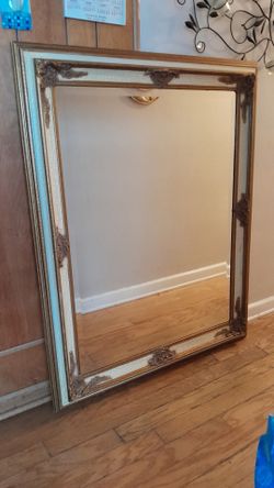 Vintage Rectangular Gold/Ivory Ornate Framed Wall Mirror Floral Corners 49x39x2.12