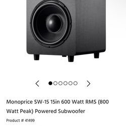 Monoprice SW-15 15in 600 Watt RMS (800 Watt Peak) Powered Subwoofer