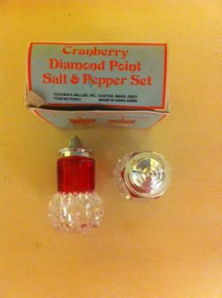Cranberry Diamond Point Salt & Pepper Set
