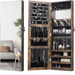 Lockable Full Length Mirror Jewelry Cabinet – Over Door Organizer