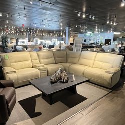 Beige 6pc Power Reclining Sectional Couch