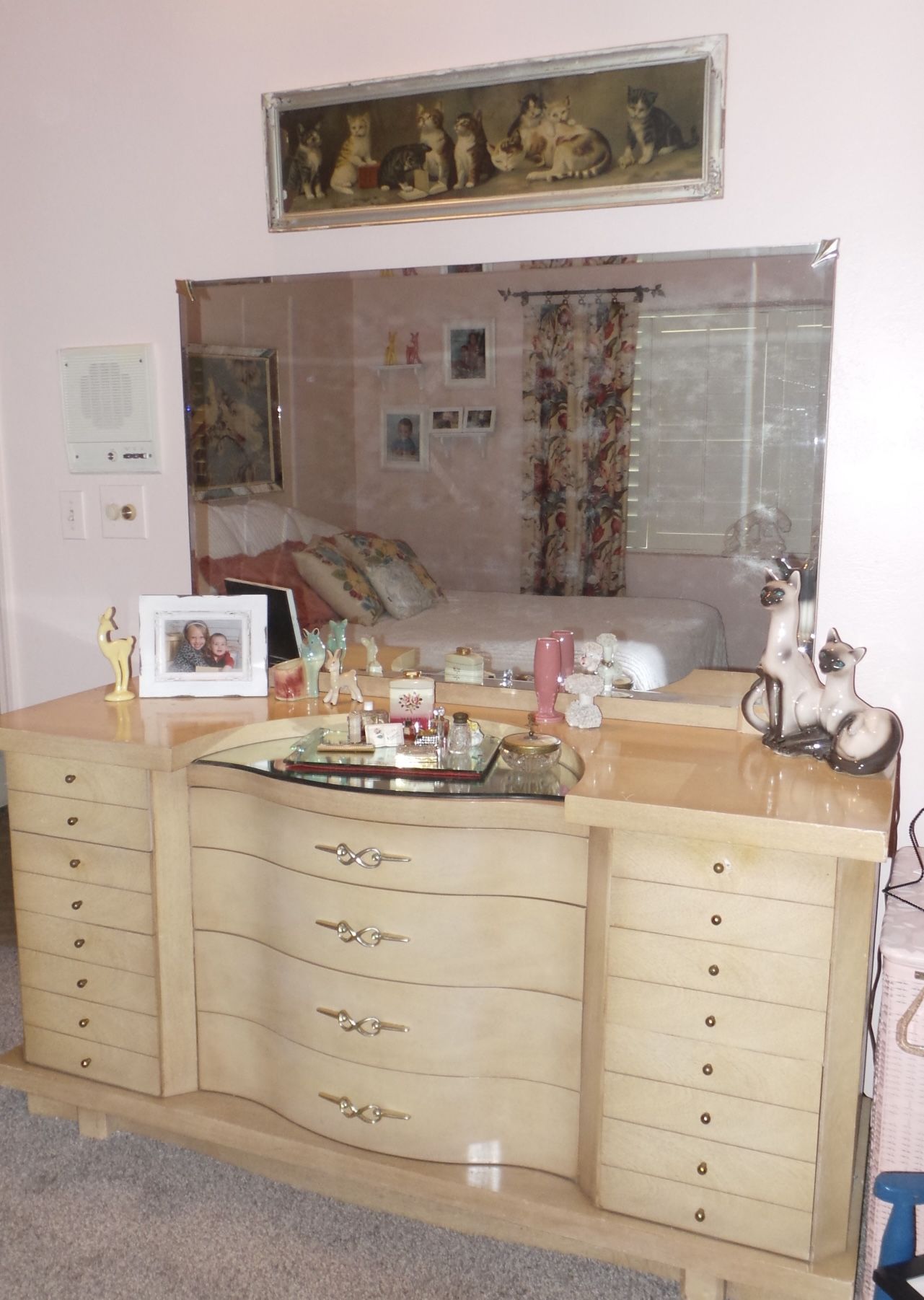 Mid Century Blonde Dresden  Dresser With Mirror