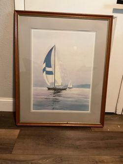 Framed Sailboat Watercolor Print Signed