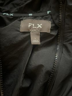 FLX Men's Black Windbreaker Jacket Full Zip Hooded Size L Lightweight