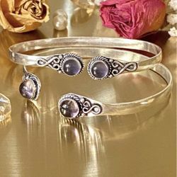 Natural Amethyst 925 Sterling Silver Overlay Handcrafted Adjustable Bangle(PRICE IS FOR ONE BANGLE)