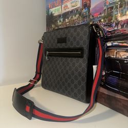 Designer Crossbody Bag – Black & Red Strap