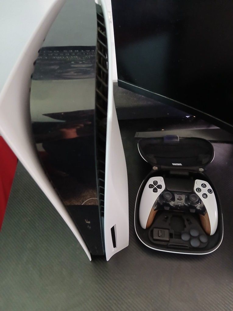 Ps5 Disc Version With Pro Controller And TUF VG32VQ1B 32" Class WQHD Curved Screen Gaming LCD Monitor