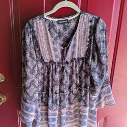 Women's Blue And Pink Boho Top