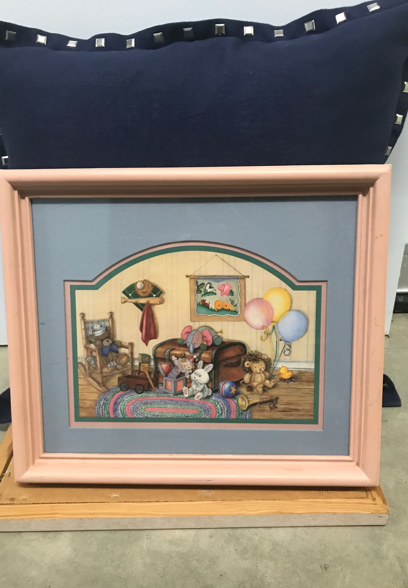 Vintage Baby Room Picture Blues Multi colored With pink frame