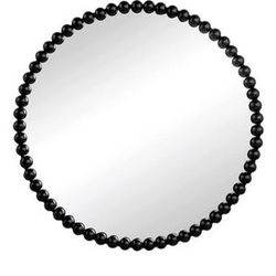 New 32 Inch Black Beaded Frame Decorative Vanity Mirror, Circle Bathroom Mirror