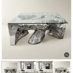 Z Gallerie Sequoia Rock Glass Table – Silver Base (Luxury Statement Piece)