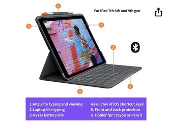 iPad Logitech Keyboard w/case 7th, 8th and 9th generation