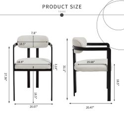 Modern Dining Room Chairs Set of 2, Mid-Century Upholstered Boucle Kitchen Dining Chairs with Black Metal Legs