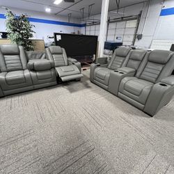 Genuine Leather Heated Massage Sofa And Loveseat Set